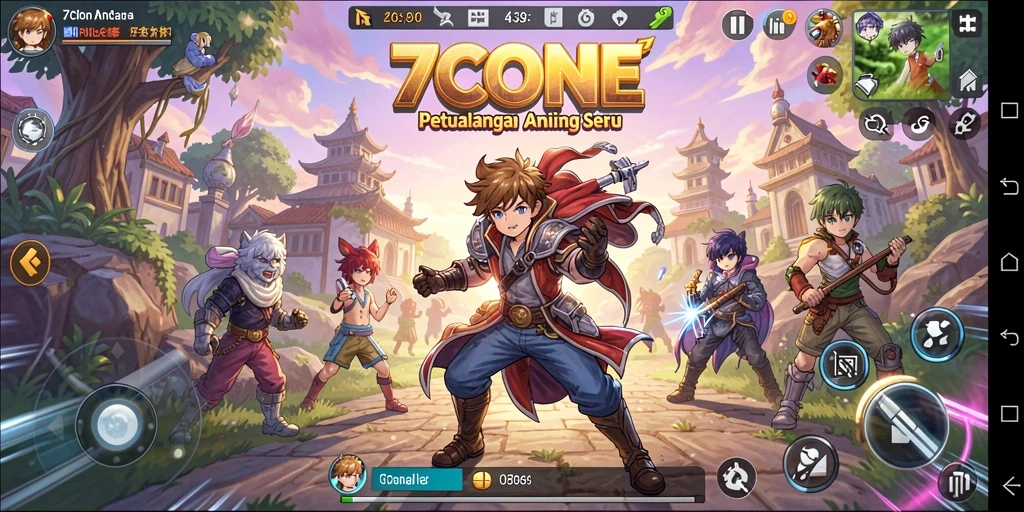 Screenshot gameplay 7CONE menampilkan karakter anime yang beraksi.