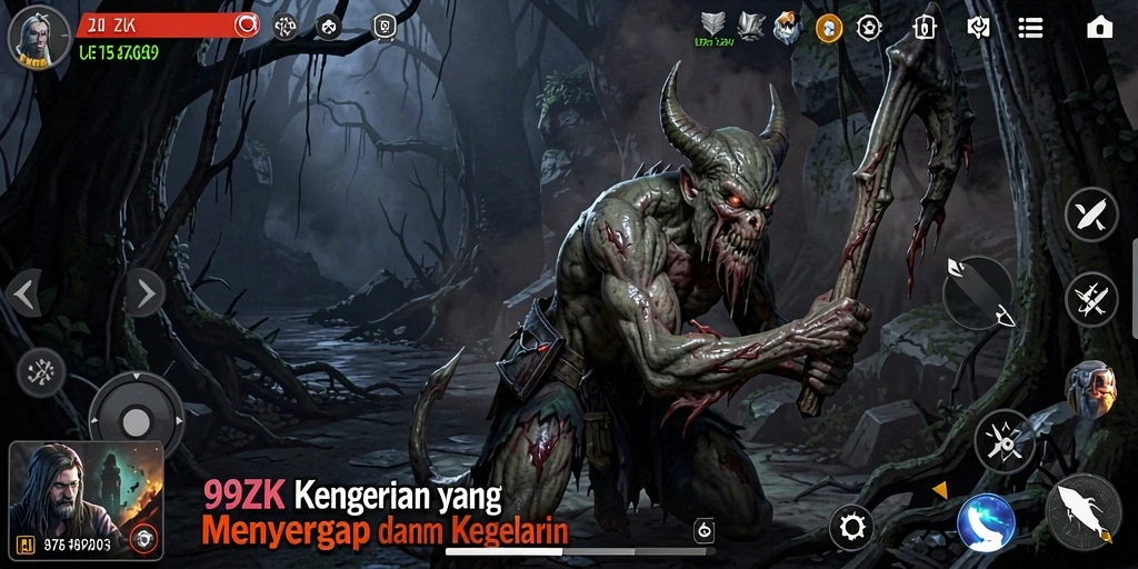 Screenshot berupa gameplay menegangkan dalam suasana horror.