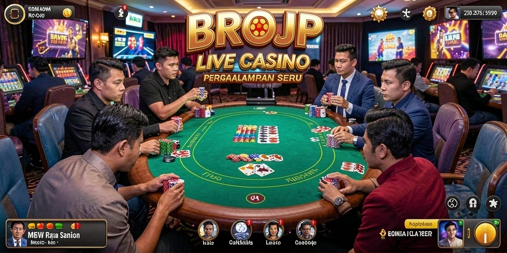 Tampilan gameplay menarik dari BROJP yang menampilkan interaksi langsung dengan dealer.