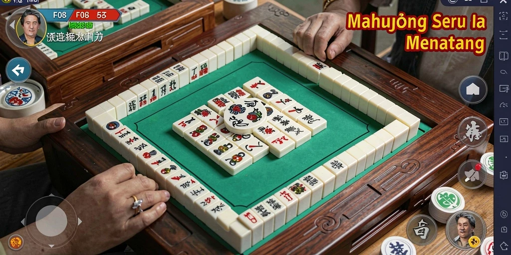 Tampilan gameplay menarik dari F08 dengan ubin Mahjong berwarna-warni.