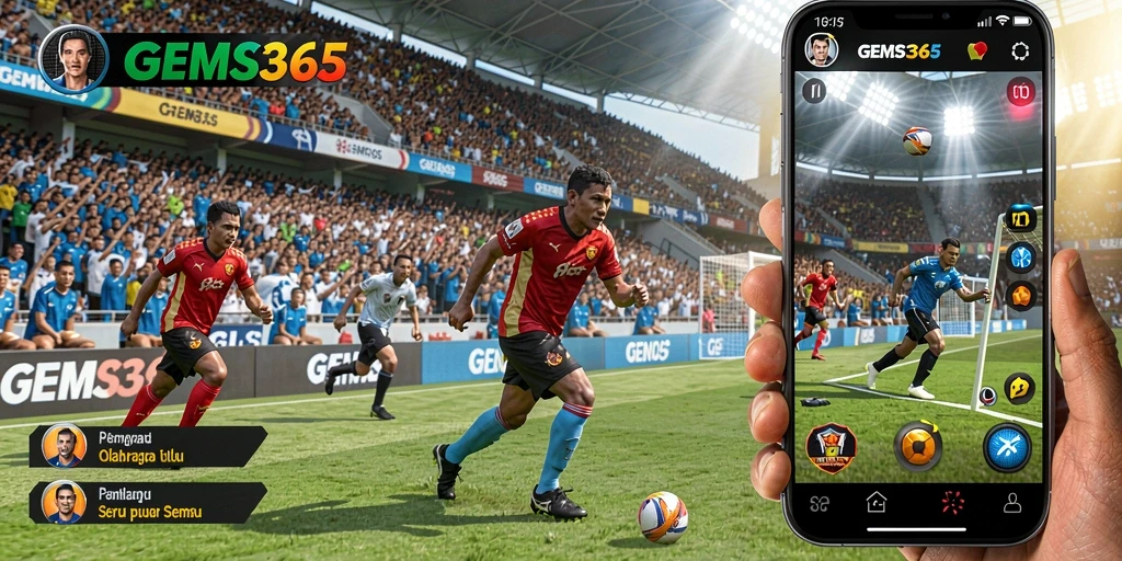 Tampilan utama GEMS365 menampilkan gameplay olahraga yang dinamis dan menarik.
