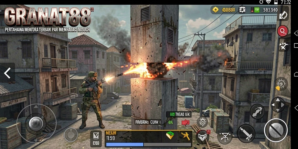 Tangkapan layar gameplay menampilkan aksi pertahanan menara yang intens.