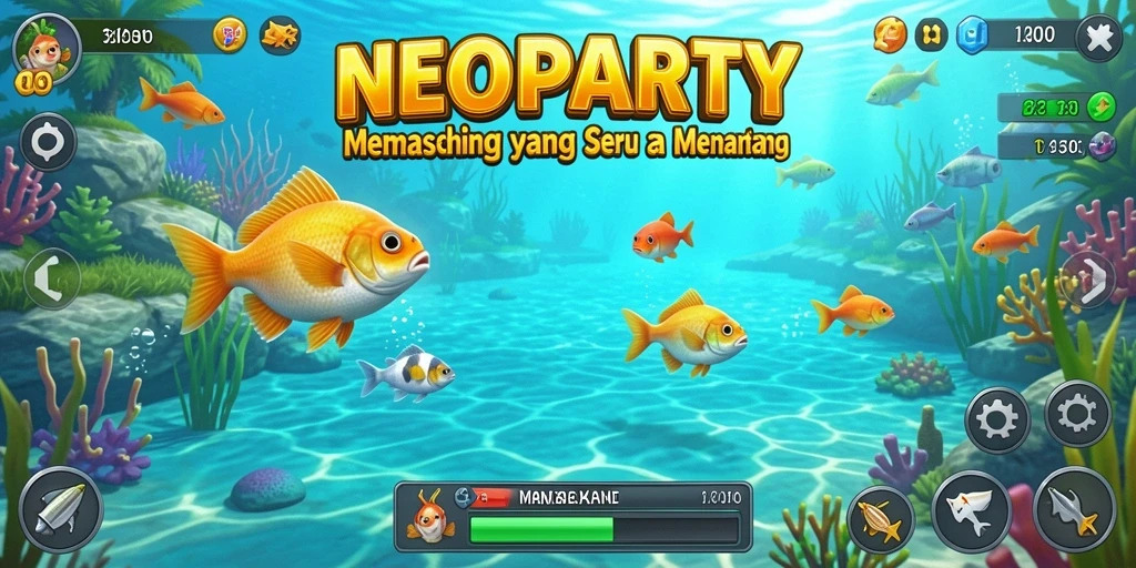 Tampilan gameplay NEOPARTY yang menarik saat memancing ikan.