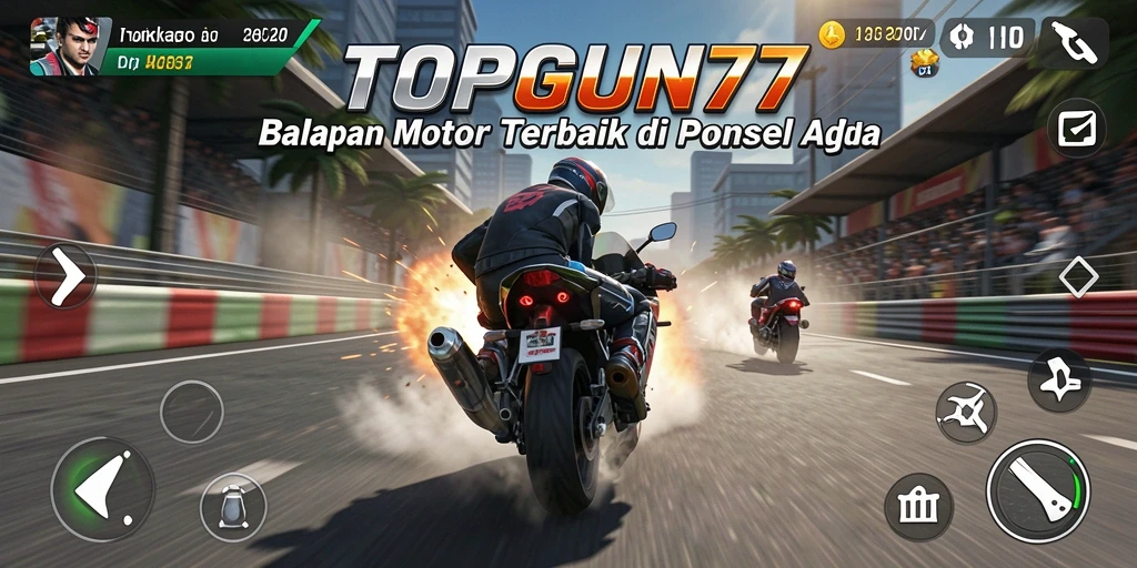 Tampilan menarik dari gameplay balapan motor di TOPGUN77.