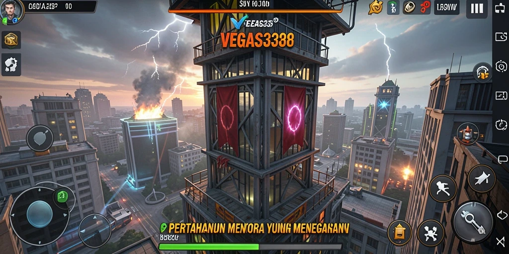 Tampilan gameplay menarik di <strong>VEGAS338</strong> dengan berbagai menara dan musuh.